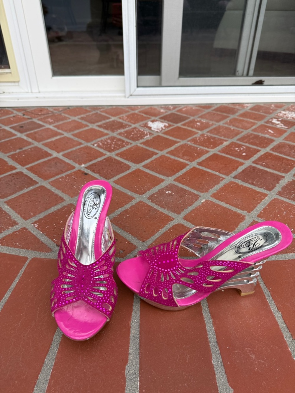 Bright Pink Open-Toe Embellished Mule by R. Joy